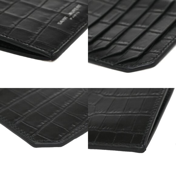 SAINT LAURENT Logo Compact Card Case Coin Wallet Embossing Leather Black - Picture 11 of 16